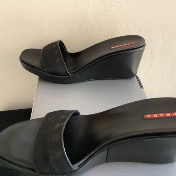 Prada Linnea Rosa Black Size 9(39) Wedge Sandal - Picture 3 of 9